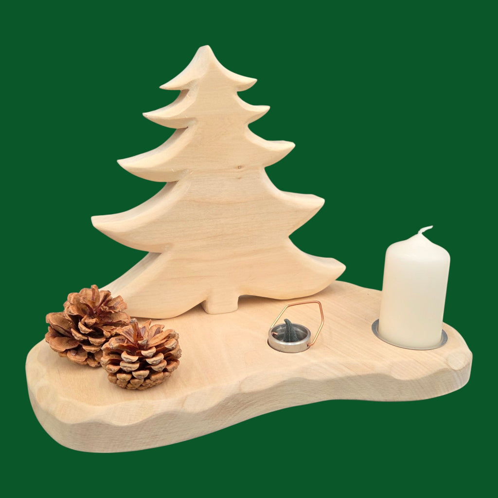 K) Erzzipfel Tannenbäumchen aus Holz mit Räuchertöpfchen und Tülle - 22 cm