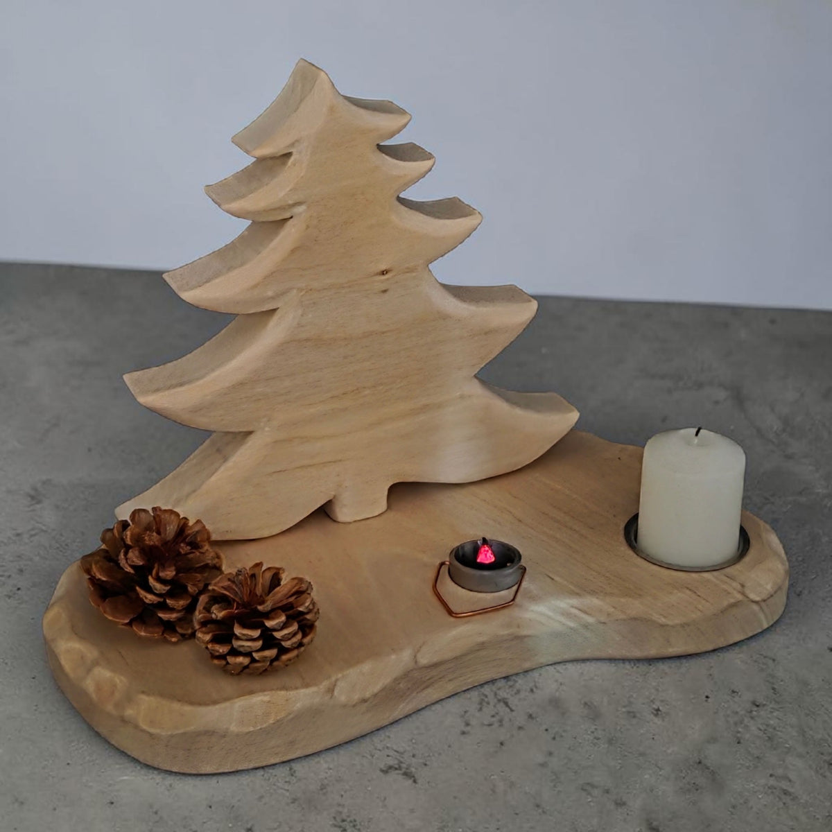 K) Erzzipfel Tannenbäumchen aus Holz mit Räuchertöpfchen und Tülle - 22 cm