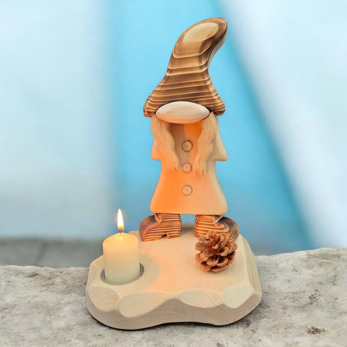 E) Erzzipfelpaar Kurti & Lotta - kleines Zwergenpaar aus Holz - 35 und 34 cm