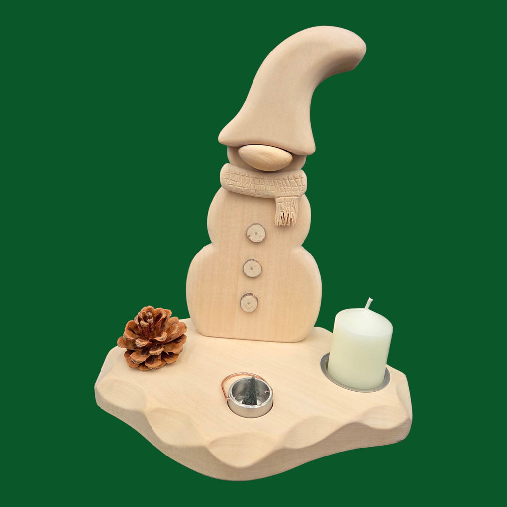 J) Erzzipfel Schneemann mit Räuchertöpfchen und Tülle - 24 cm