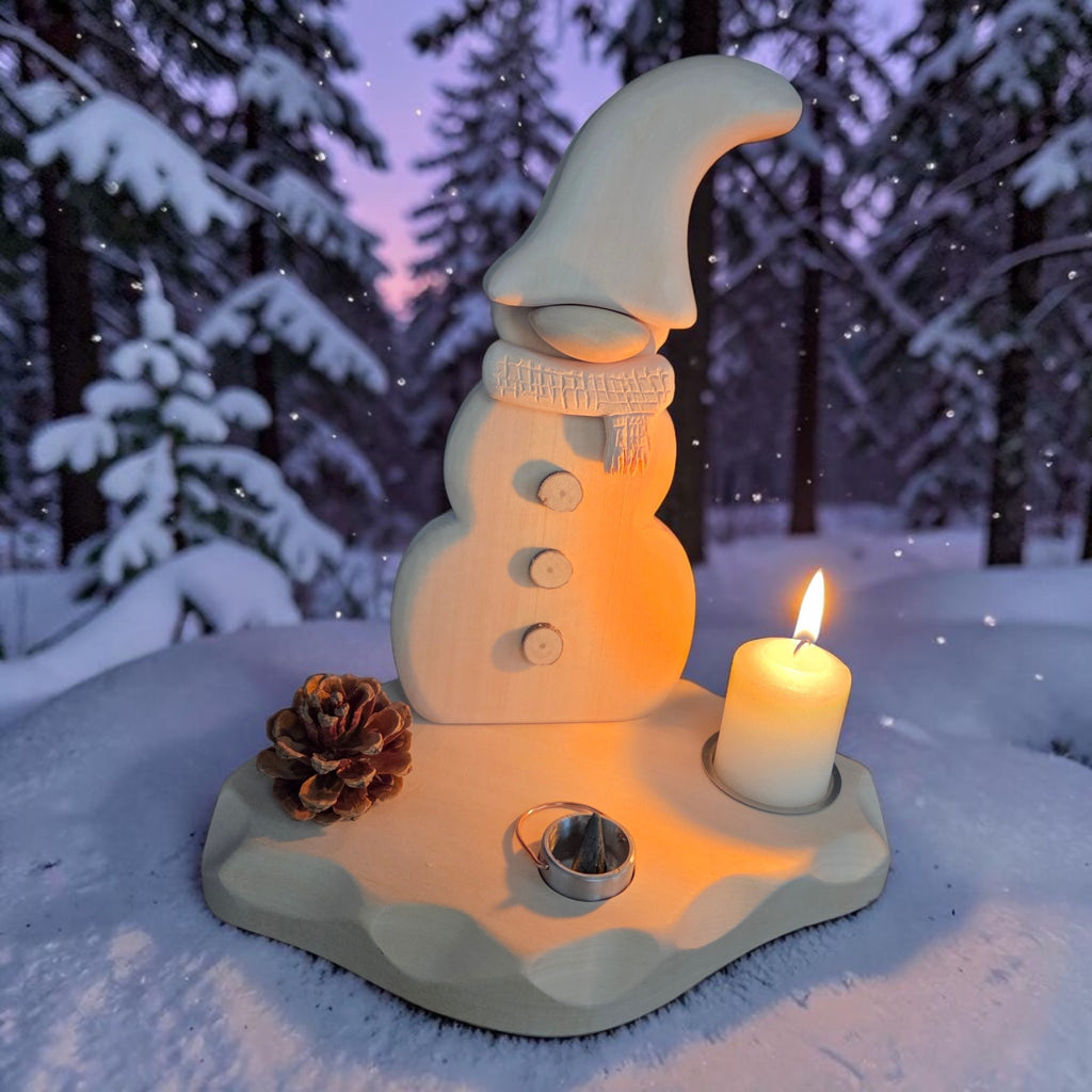 J) Erzzipfel Schneemann mit Räuchertöpfchen und Tülle - 24 cm